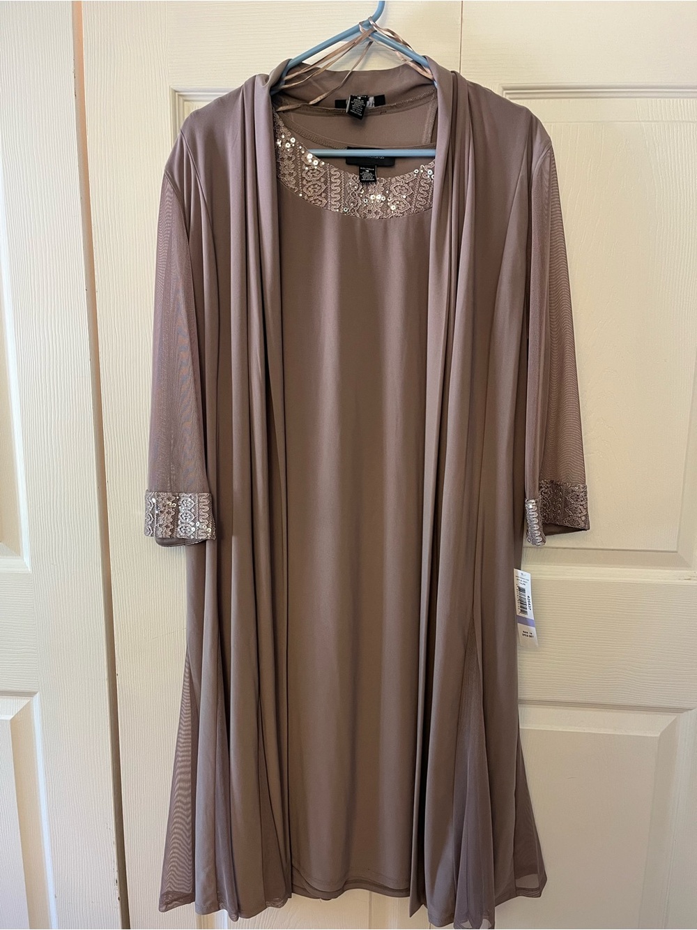 Taupe Embellished Women's dress and long jacket